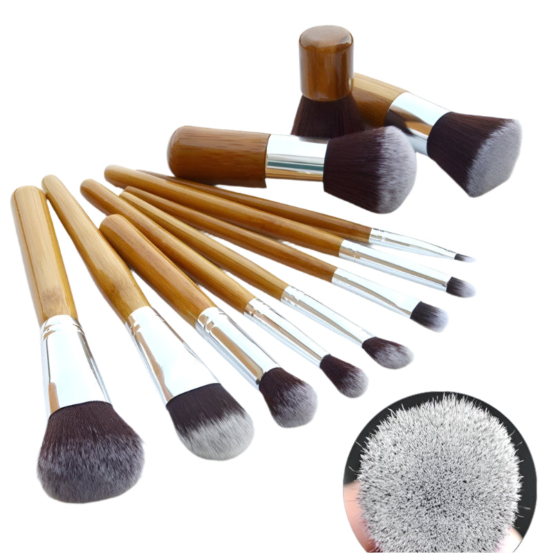 Makeup Brush Set Bamboo Handle Makeup Brush Collection with Linen Bag