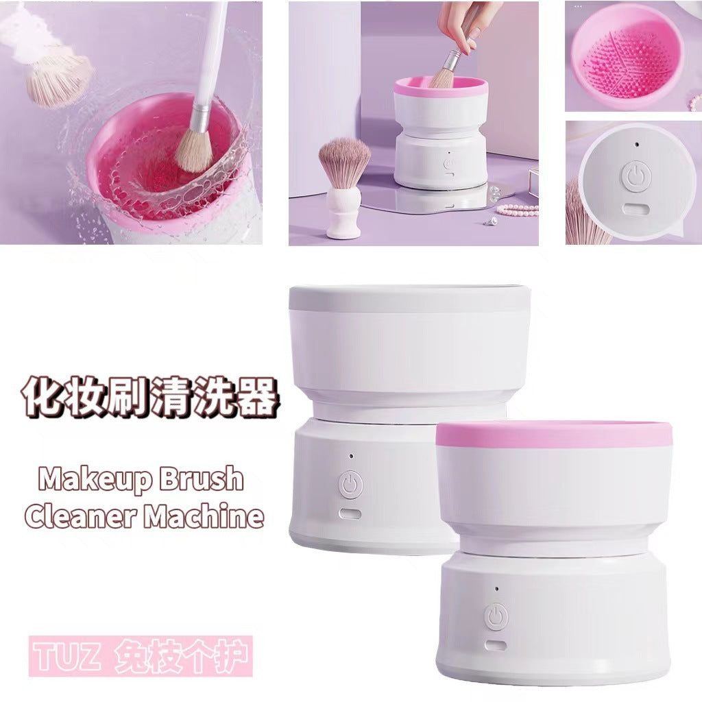 USB automatic makeup brush cleaner in pink and gray