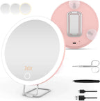 USB rechargeable LED makeup mirror with rotating stand, tweezers, and scissors