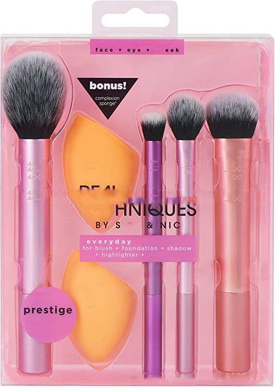 REAL T 5-piece golden makeup brush set with face and eye brushes
