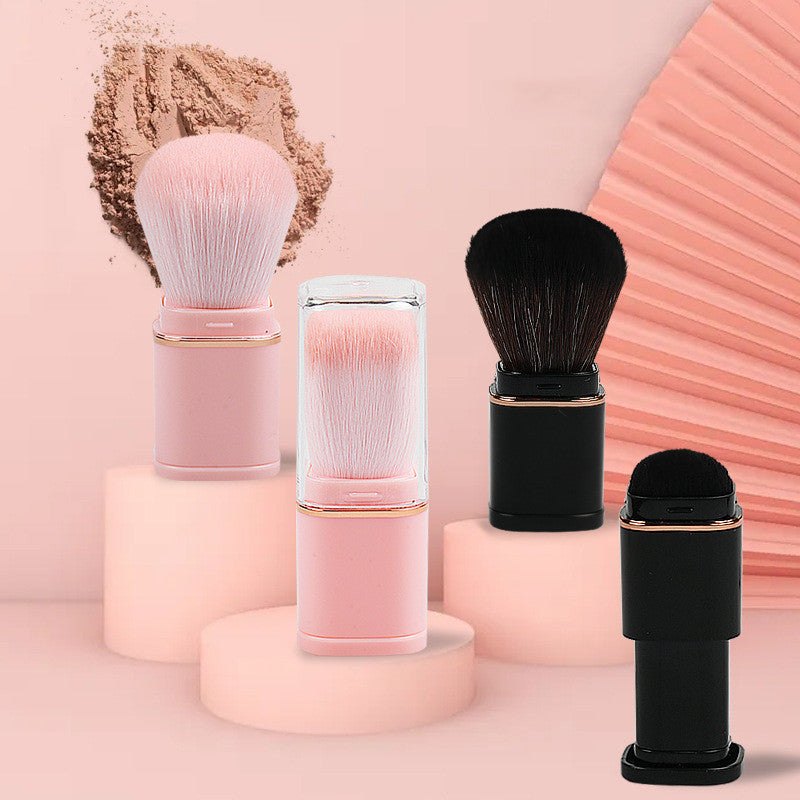 Portable retractable powder brush with soft artificial fiber bristles