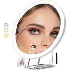 USB rechargeable LED makeup mirror with rotating stand, tweezers, and scissors