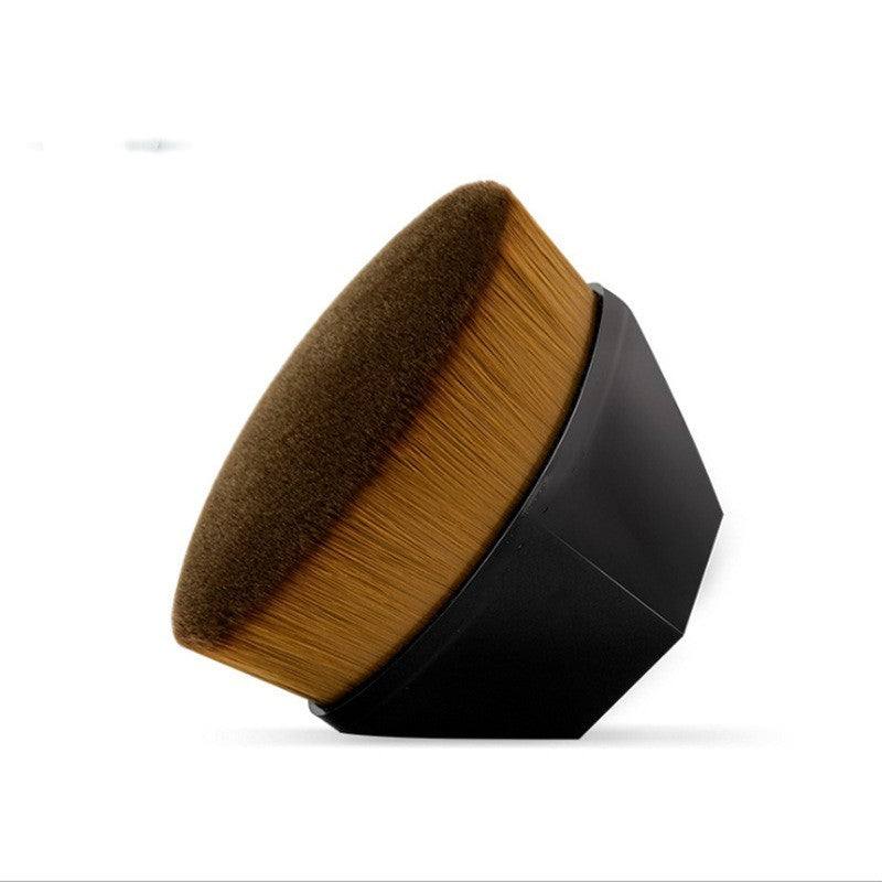 Flat foundation and loose powder makeup brush with soft synthetic bristles