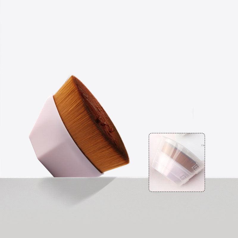 Flat foundation and loose powder makeup brush with soft synthetic bristles