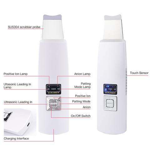 Ultrasonic facial skin scrubber device for blackhead and acne removal