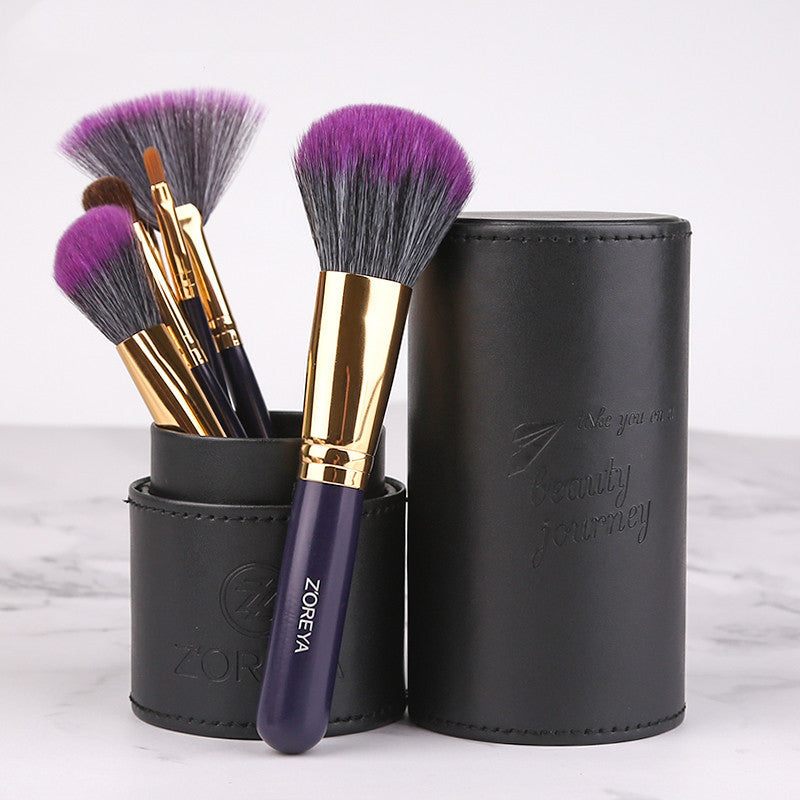 Makeup brush set with soft artificial fiber bristles and aluminum handles