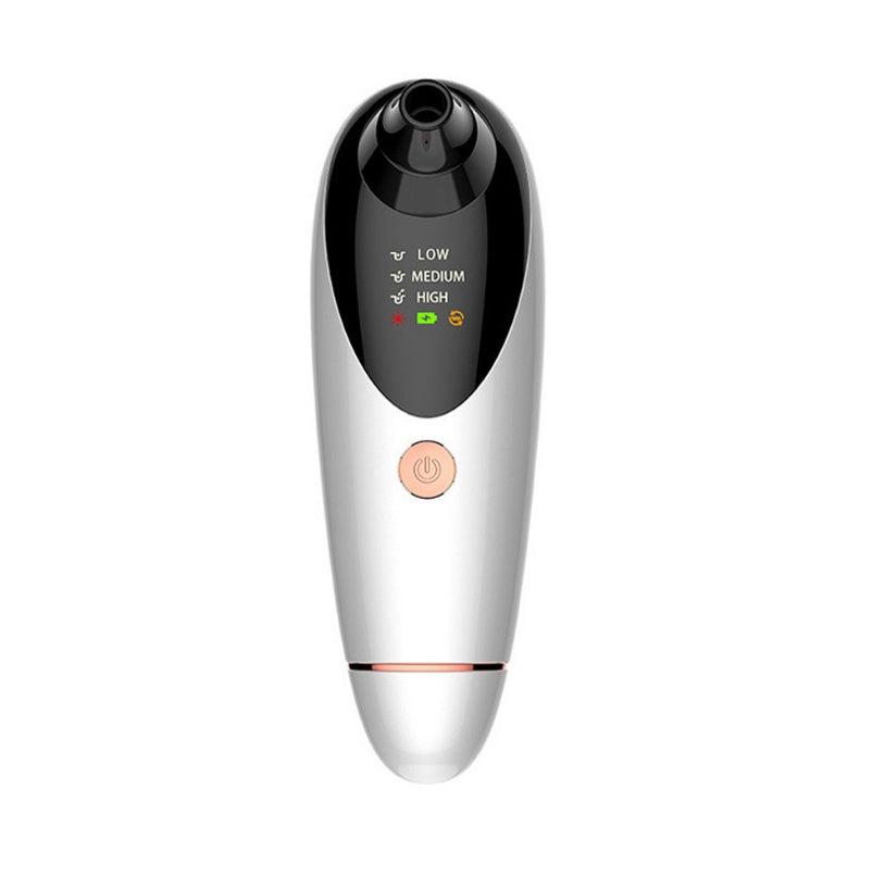Portable black and white beauty instrument with heat, vibration, and suction