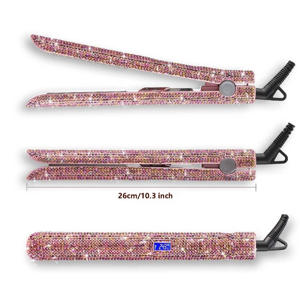 Professional titanium glitter hair straightener with diamond-style plates