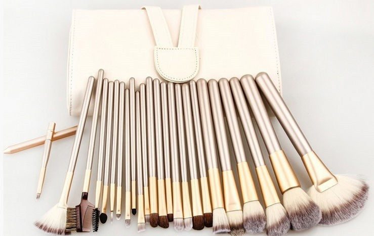 Makeup Brush Set with Pink Clutch Bag
