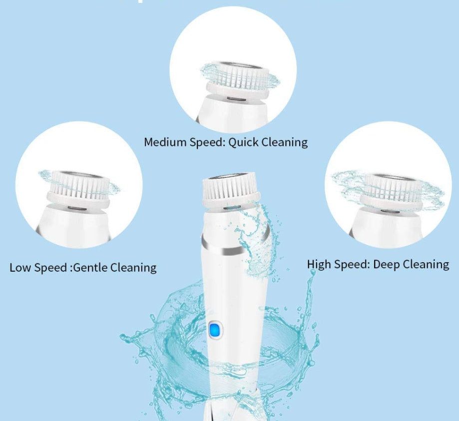 Electric ultrasonic face washing brush in white, green, and pink for deep pore cleansing