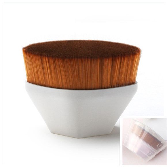 Flat foundation and loose powder makeup brush with soft synthetic bristles