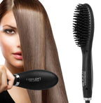 Ceramic hair straightening brush with anti-frizz and detangling features