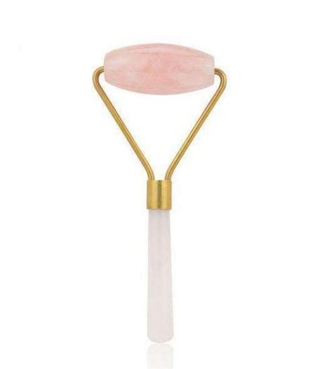 Green and pink jade facial massage roller made from natural stone