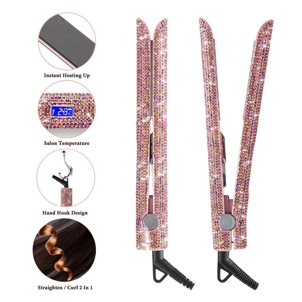 Professional titanium glitter hair straightener with diamond-style plates