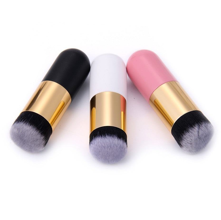 Chubby foundation and powder brush with soft rayon bristles and short wooden handle