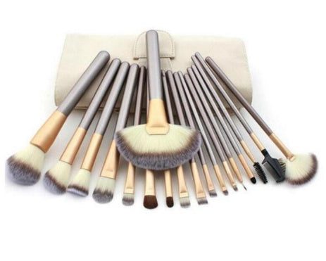 Persian makeup brush set with rice white bristles and champagne-colored handles