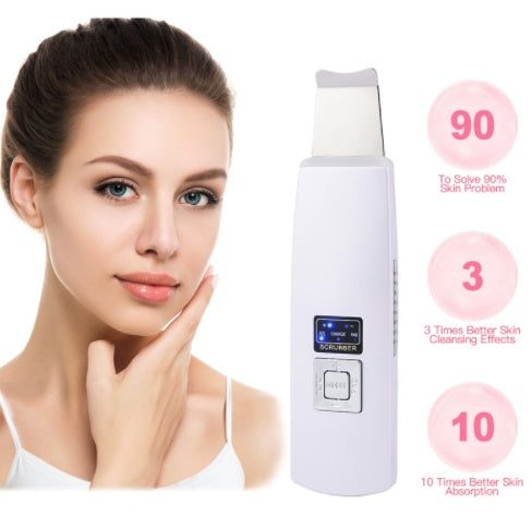 Ultrasonic facial skin scrubber device for blackhead and acne removal