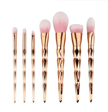 7-piece diamond makeup brush set with soft nylon bristles and long electroplated handles