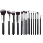 15-piece makeup brush set with nylon bristles and wooden handles in rose gold style