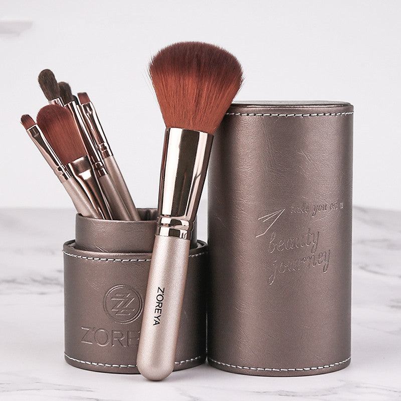 Makeup brush set with soft artificial fiber bristles and aluminum handles