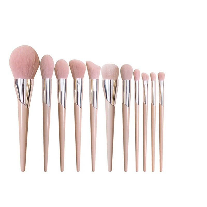 High-gloss professional makeup brush set with powder, blush, contour, and eyeshadow brushes