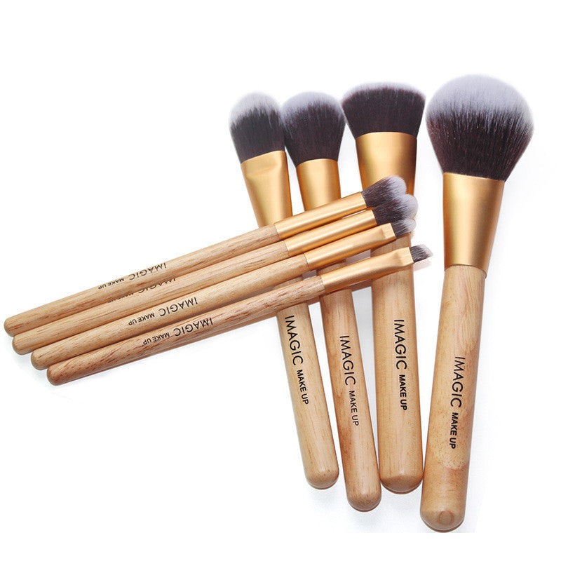 8-piece makeup brush set with soft synthetic fibers and plastic handles