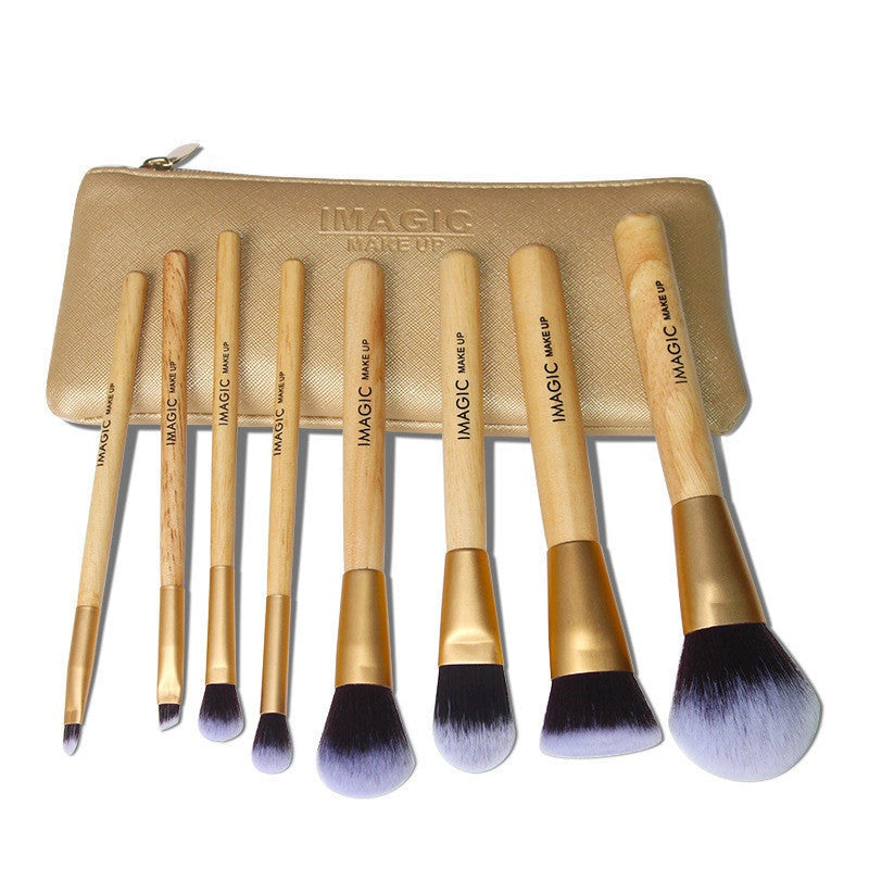 8-piece makeup brush set with soft synthetic fibers and plastic handles