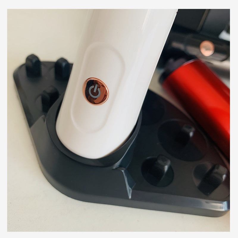 Electric makeup brush cleaner with automatic spinning scrubber in white