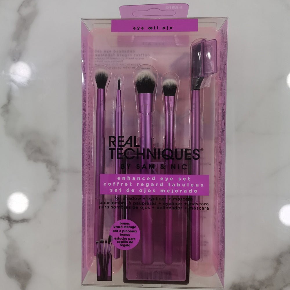 REAL T 5-piece golden makeup brush set with face and eye brushes