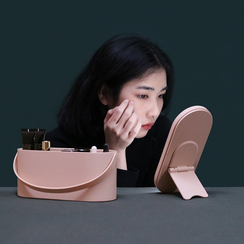 Portable mini LED makeup box with rechargeable touch mirror