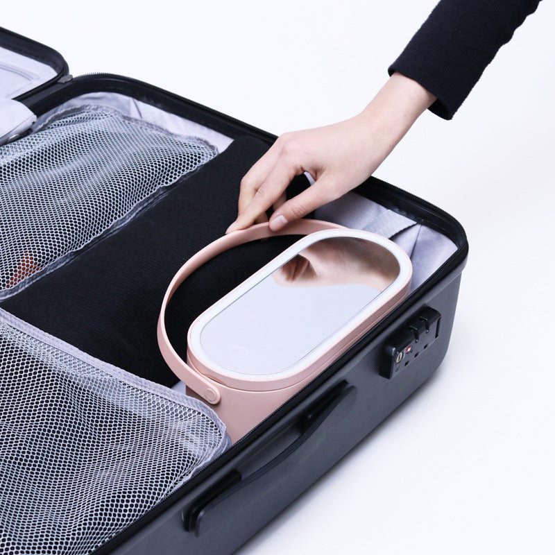 Portable mini LED makeup box with rechargeable touch mirror