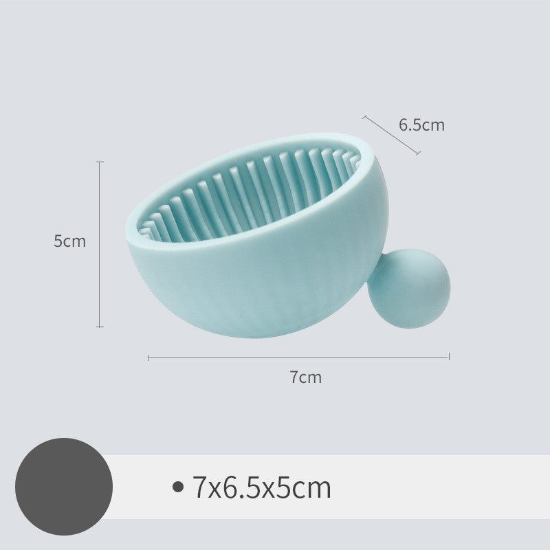Silicone small ball makeup brush cleaning pad in white, pink, and blue