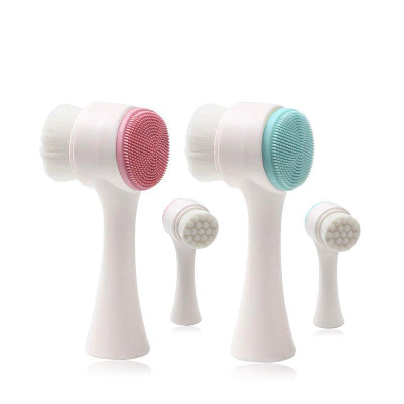 Double-sided silicone facial cleansing brush with pine handle