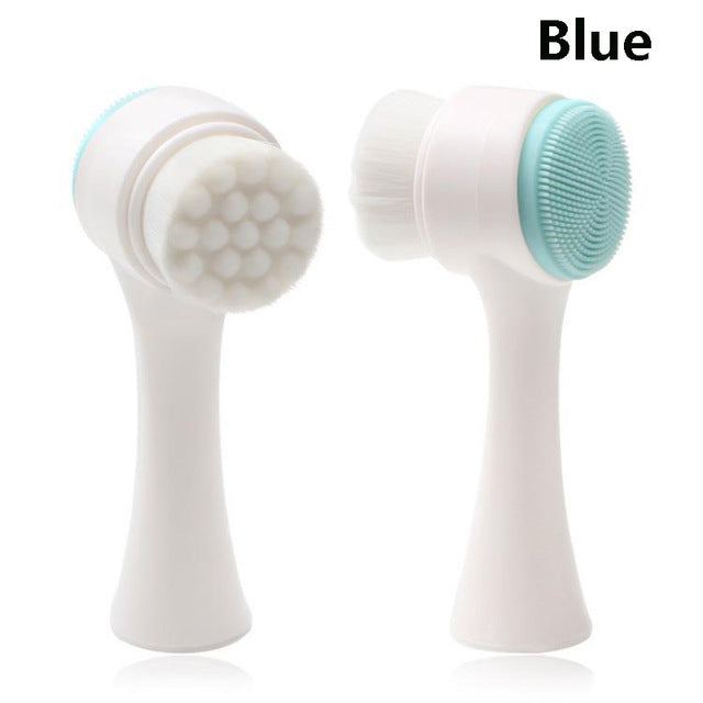 Double-sided silicone facial cleansing brush with pine handle