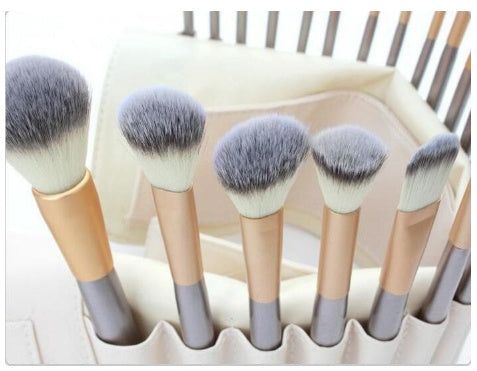 Persian makeup brush set with rice white bristles and champagne-colored handles