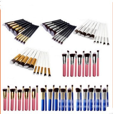 10-piece makeup brush set with rayon bristles and wooden handles