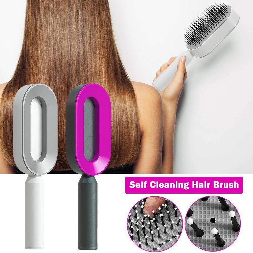 3D self-cleaning hair brush for women with air-cushion base and scalp massage bristles