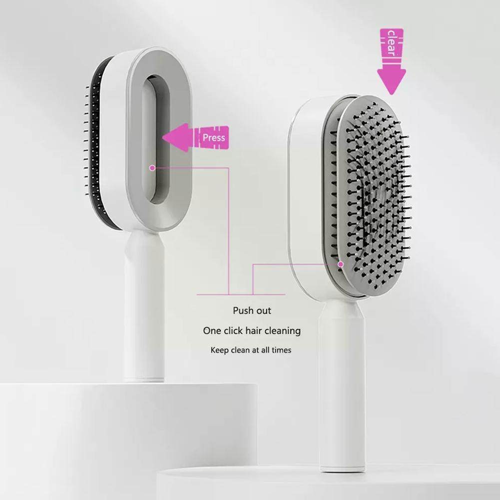 3D self-cleaning hair brush for women with air-cushion base and scalp massage bristles