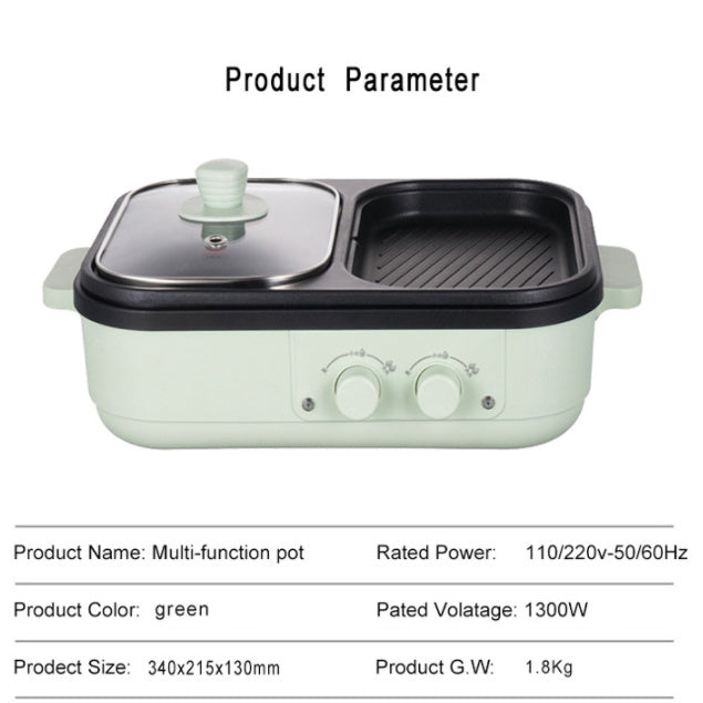 Roast All-in-One Electric Pot in green and white, multi-functional cooking pan