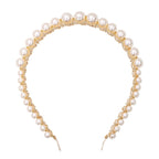 White pearl headband for women with imitation pearls on a metal band