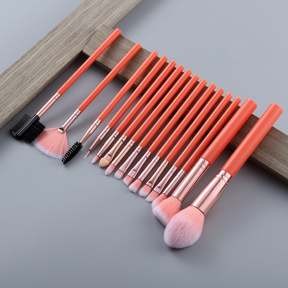 15-piece marbled makeup brush set with bamboo handles and soft synthetic bristles