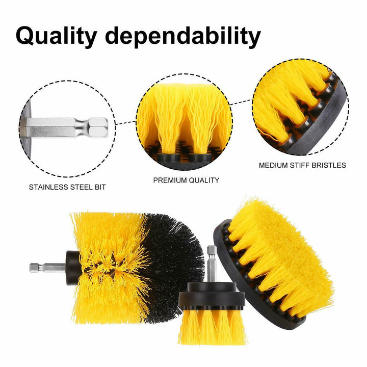 Drill Brush Attachment Set with three brushes for deep cleaning