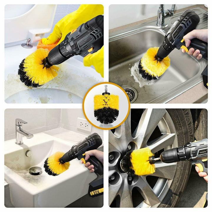 Drill Brush Attachment Set with three brushes for deep cleaning