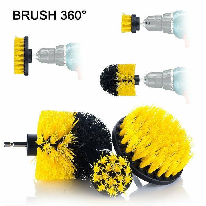 Drill Brush Attachment Set with three brushes for deep cleaning