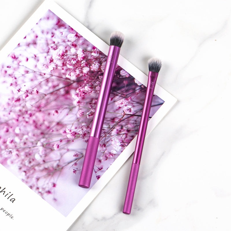 Soft synthetic foundation and powder makeup brush with long handle