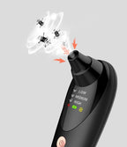 Portable black and white beauty instrument with heat, vibration, and suction