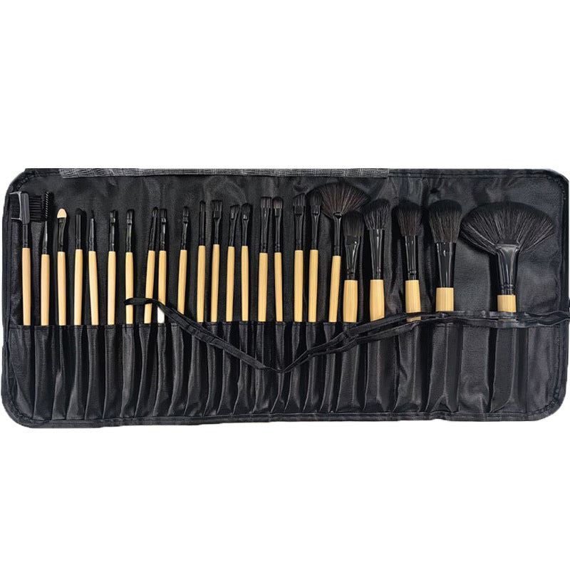 24-piece makeup brush set with animal hair and nylon bristles in wooden or black handles with PU bag