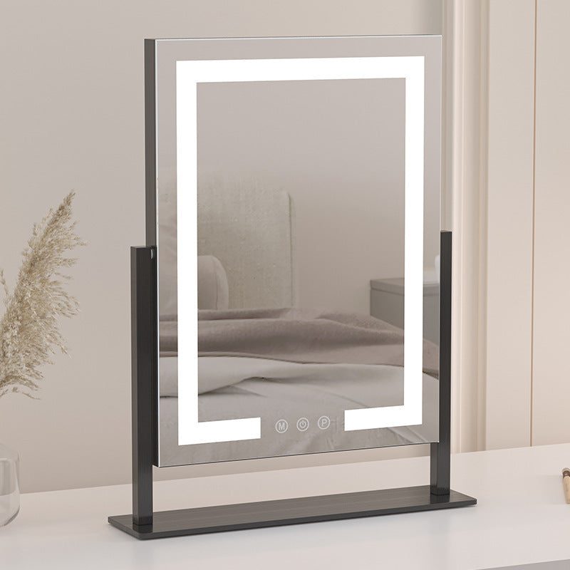 Desktop LED light makeup mirror with metal frame in white, black, or rose gold