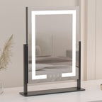 Desktop LED light makeup mirror with metal frame in white, black, or rose gold