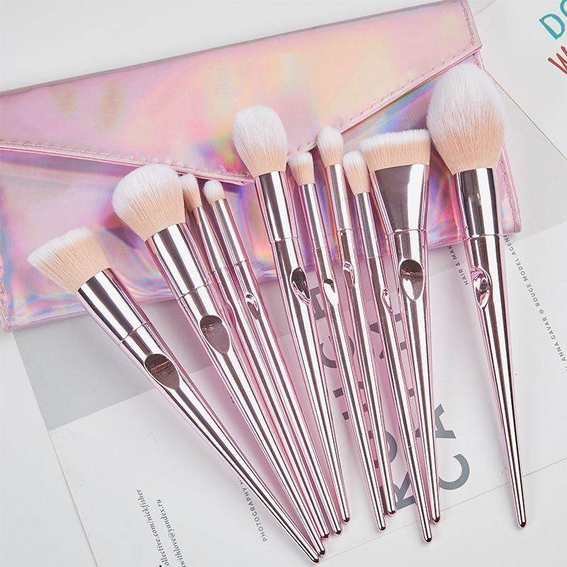 Makeup Brush Set with Pink Clutch Bag